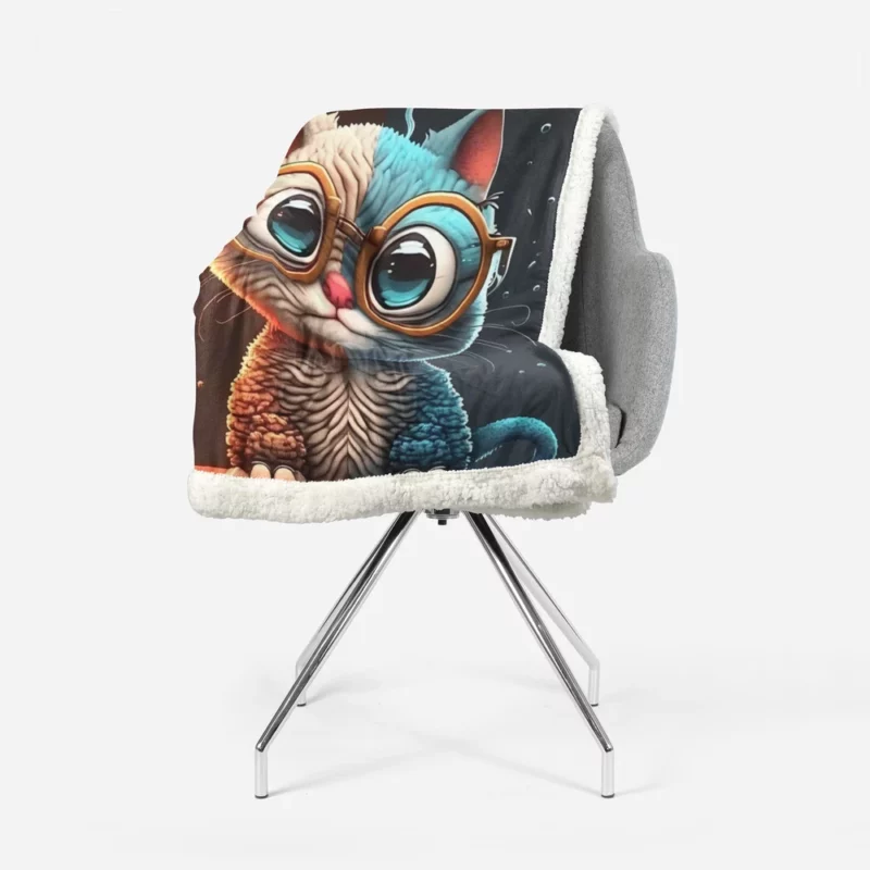 Glasses-Wearing Cat on Square Surface Sherpa Fleece Blanket 1