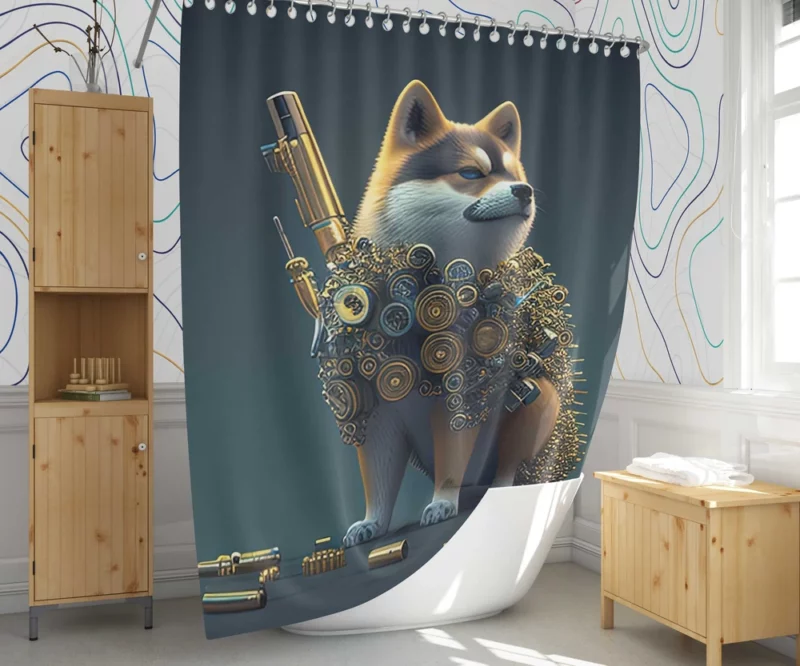 Gold Vest Dog Shower Curtain 1