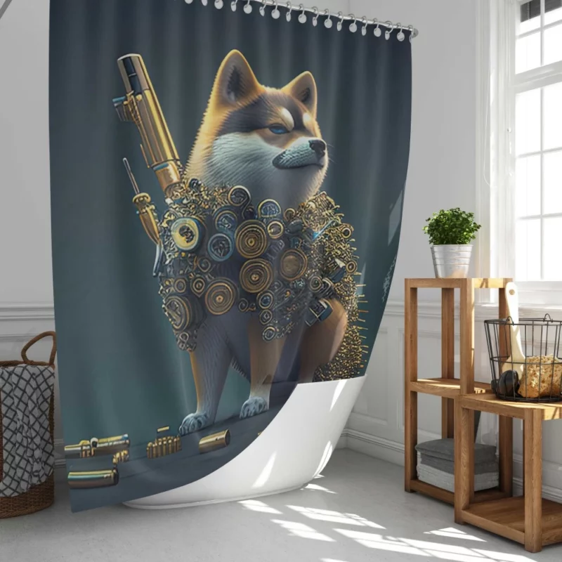 Gold Vest Dog Shower Curtain