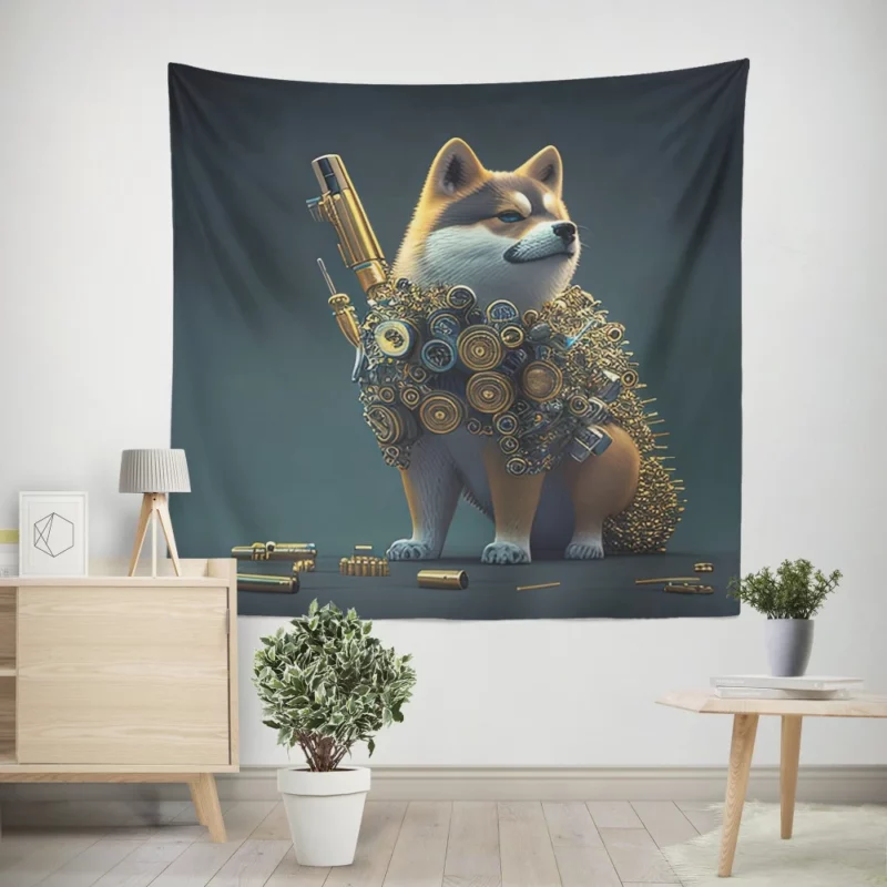 Gold Vest Dog Wall Tapestry