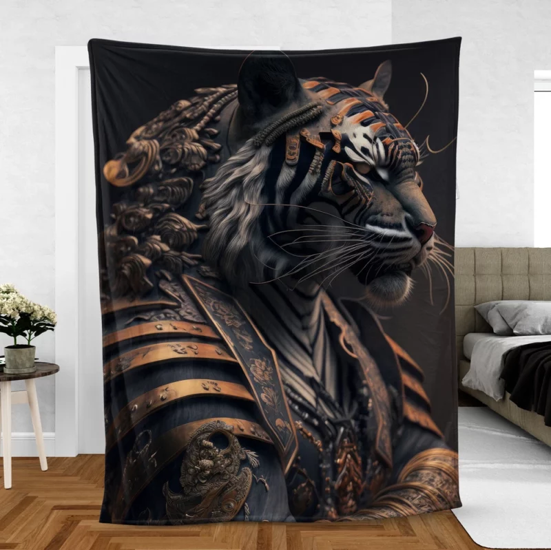 Golden Black Tiger Statue Fleece Blanket