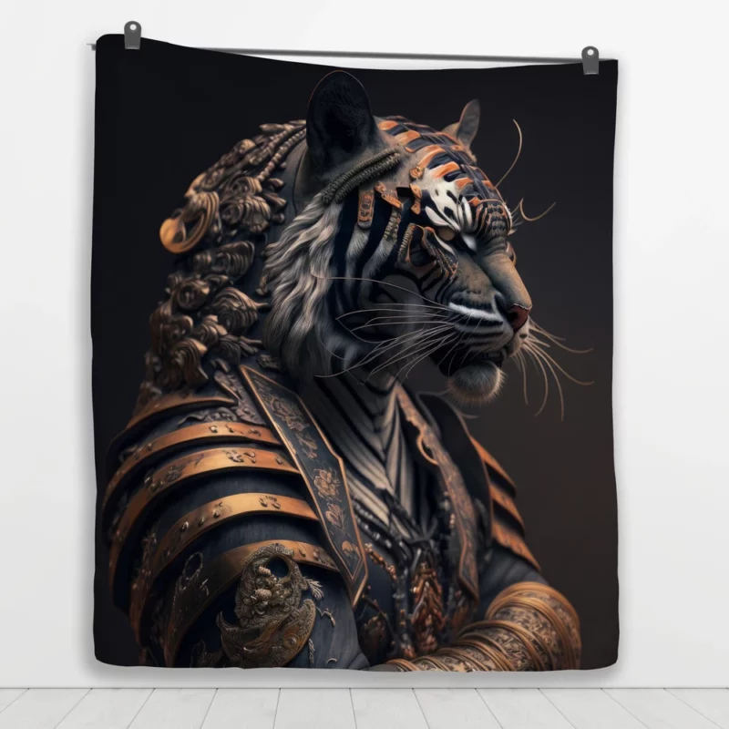 Golden Black Tiger Statue Quilt Blanket 1