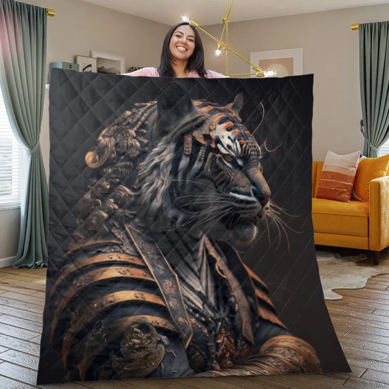 Golden Black Tiger Statue Quilt Blanket