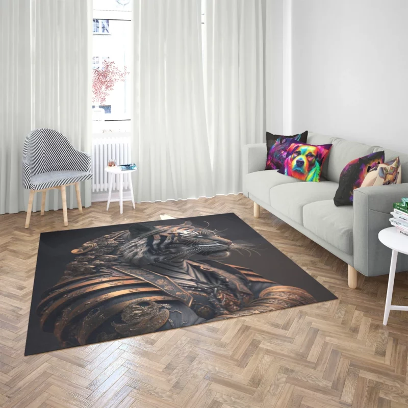 Golden Black Tiger Statue Rug 2