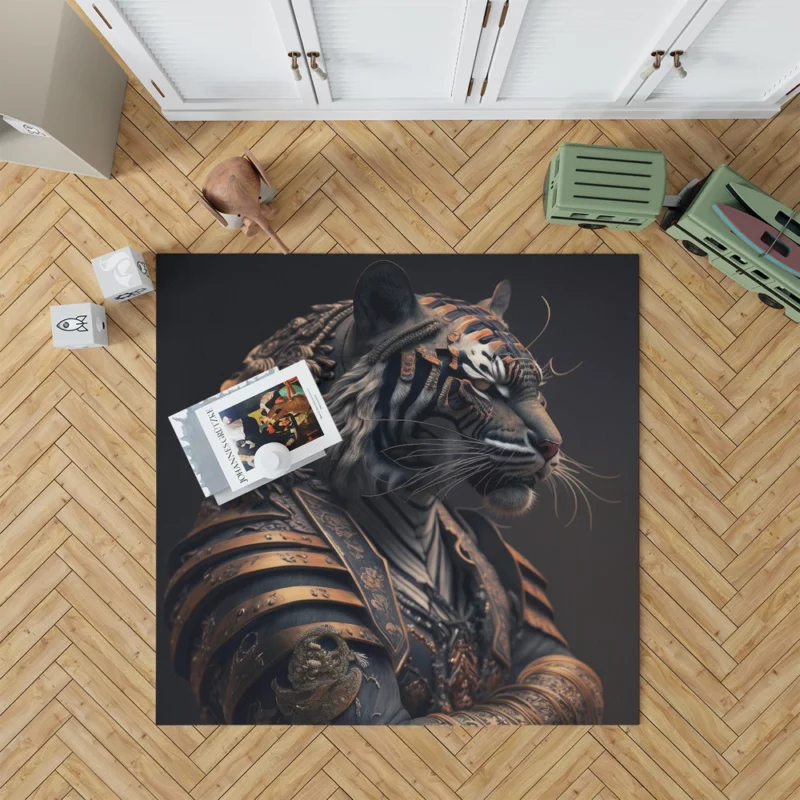 Golden Black Tiger Statue Rug