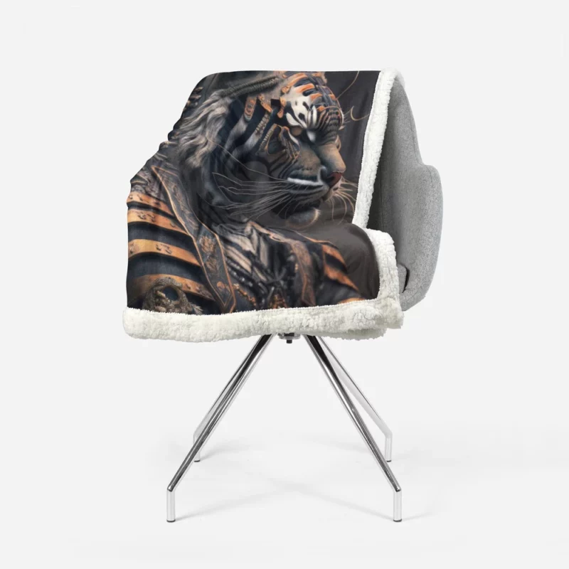 Golden Black Tiger Statue Sherpa Fleece Blanket 1