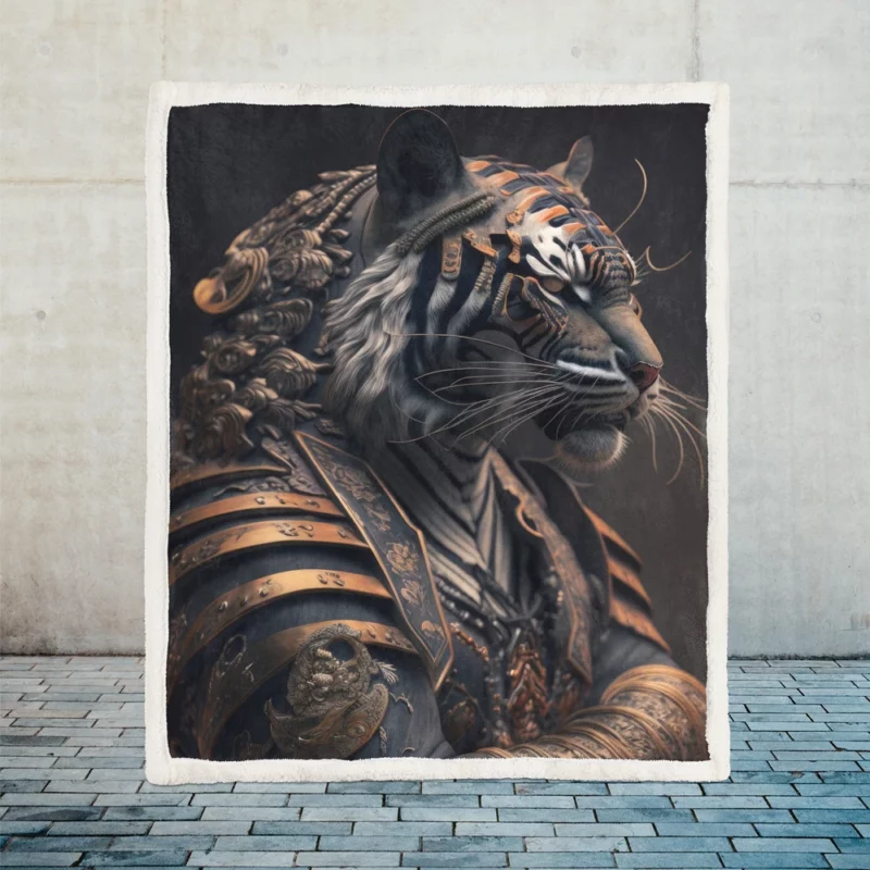 Golden Black Tiger Statue Sherpa Fleece Blanket