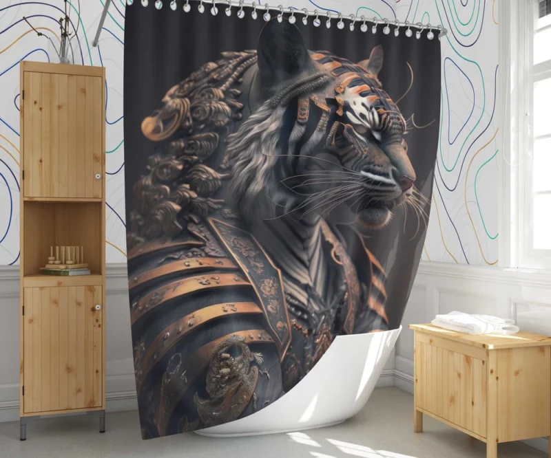 Golden Black Tiger Statue Shower Curtain 1