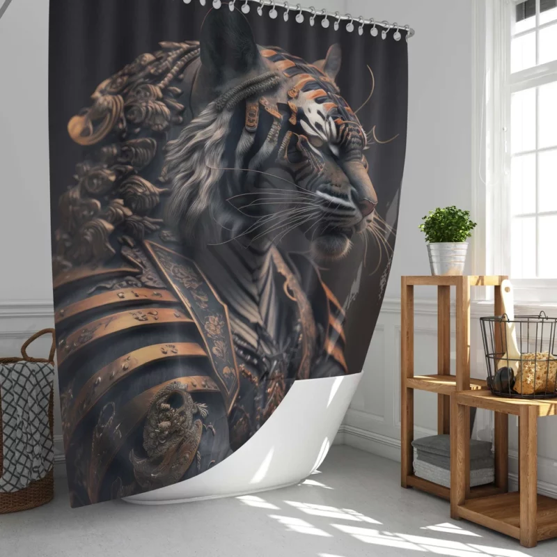 Golden Black Tiger Statue Shower Curtain