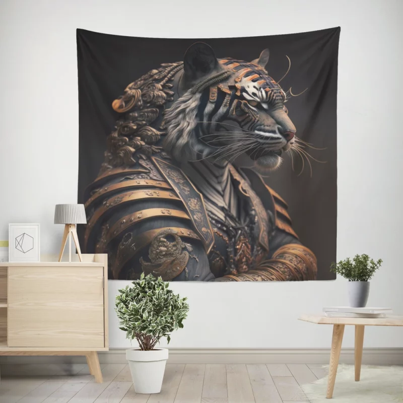 Golden Black Tiger Statue Wall Tapestry