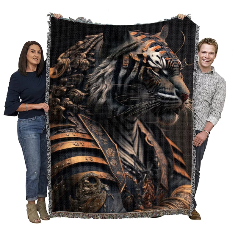 Golden Black Tiger Statue Woven Blanket