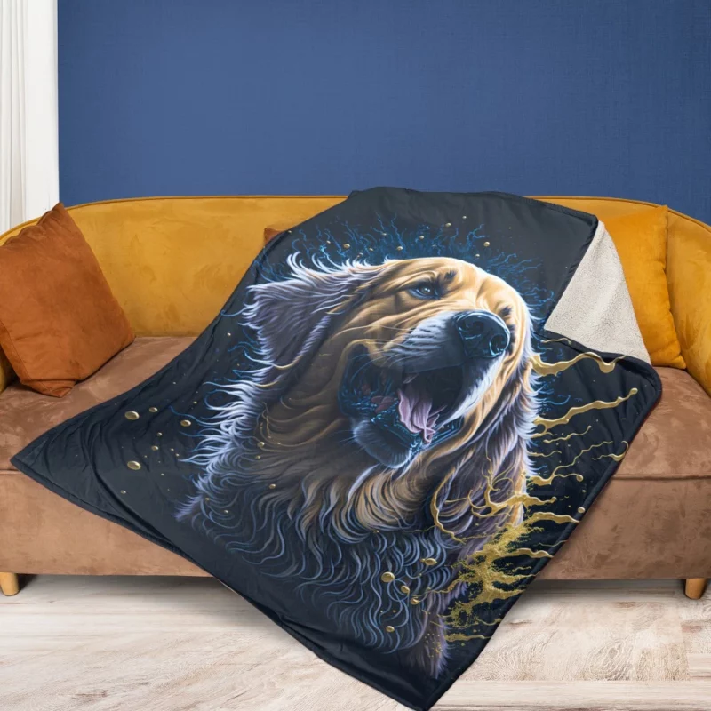 Golden Retriever Oil Painting Fleece Blanket 1