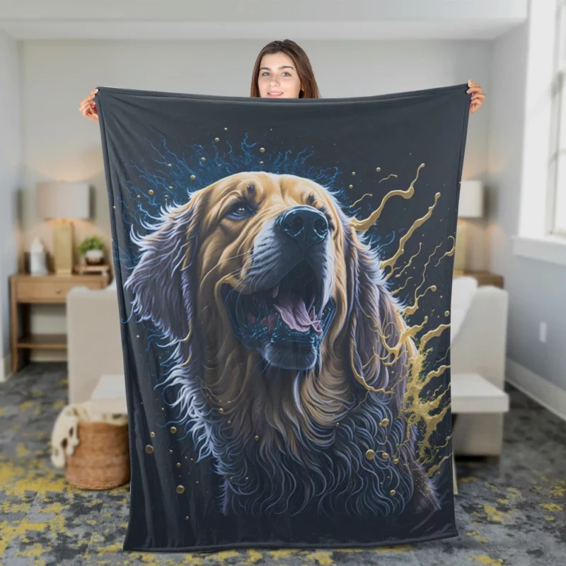 Golden Retriever Oil Painting Fleece Blanket 2