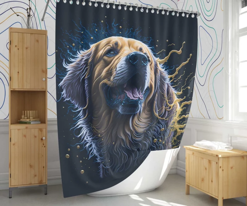 Golden Retriever Oil Painting Shower Curtain 1