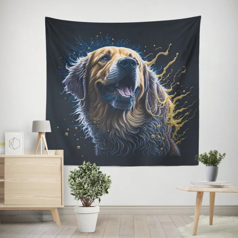 Golden Retriever Oil Painting Wall Tapestry