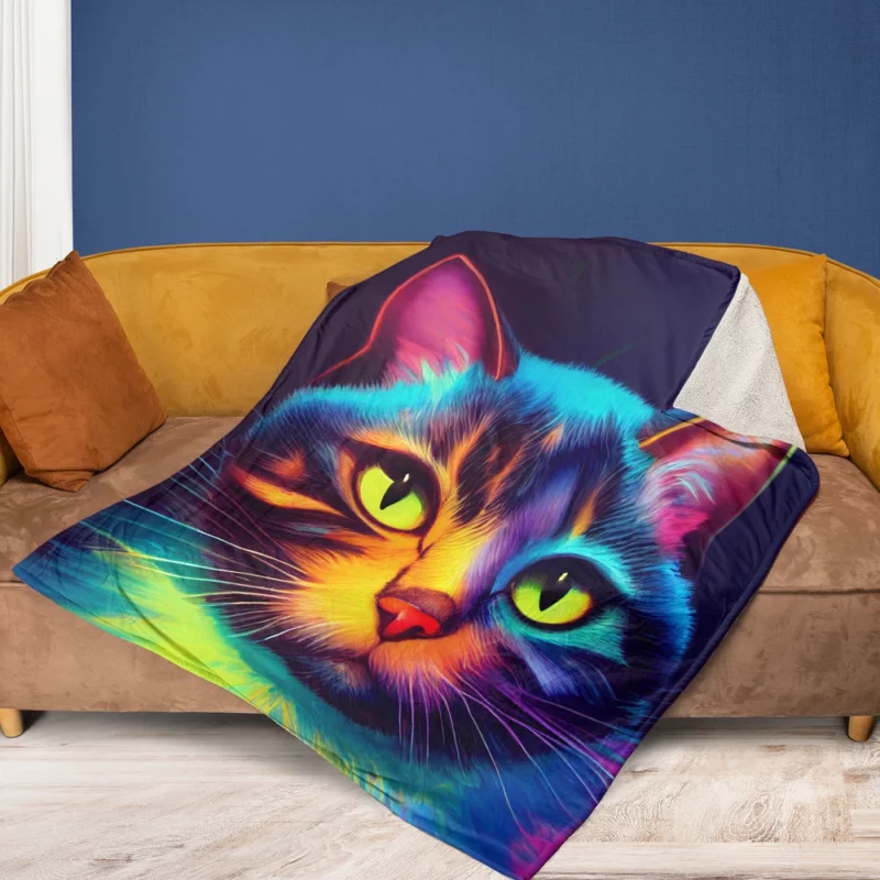 Gorgeous Cat Portrait in Watercolor Fleece Blanket 1