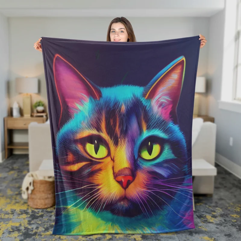 Gorgeous Cat Portrait in Watercolor Fleece Blanket 2