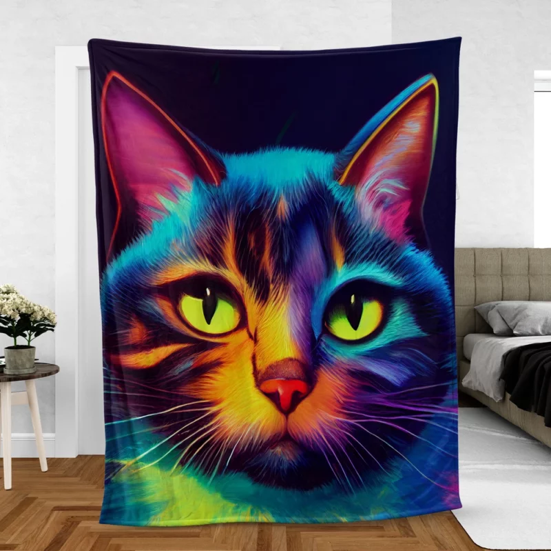 Gorgeous Cat Portrait in Watercolor Fleece Blanket