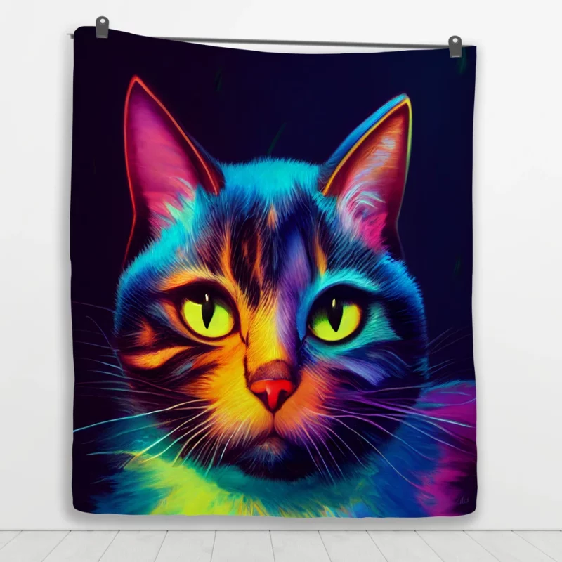 Gorgeous Cat Portrait in Watercolor Quilt Blanket 1