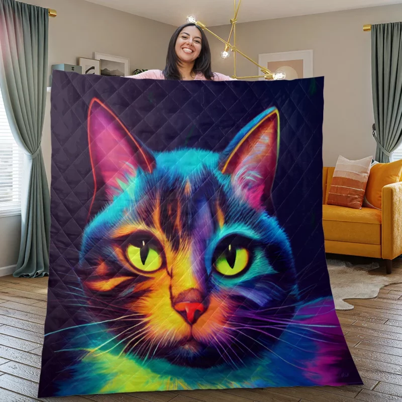 Gorgeous Cat Portrait in Watercolor Quilt Blanket