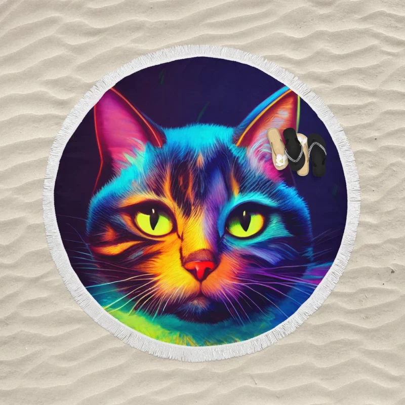 Gorgeous Cat Portrait in Watercolor Round Beach Towel