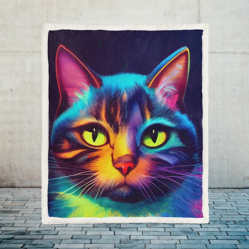 Gorgeous Cat Portrait in Watercolor Sherpa Fleece Blanket