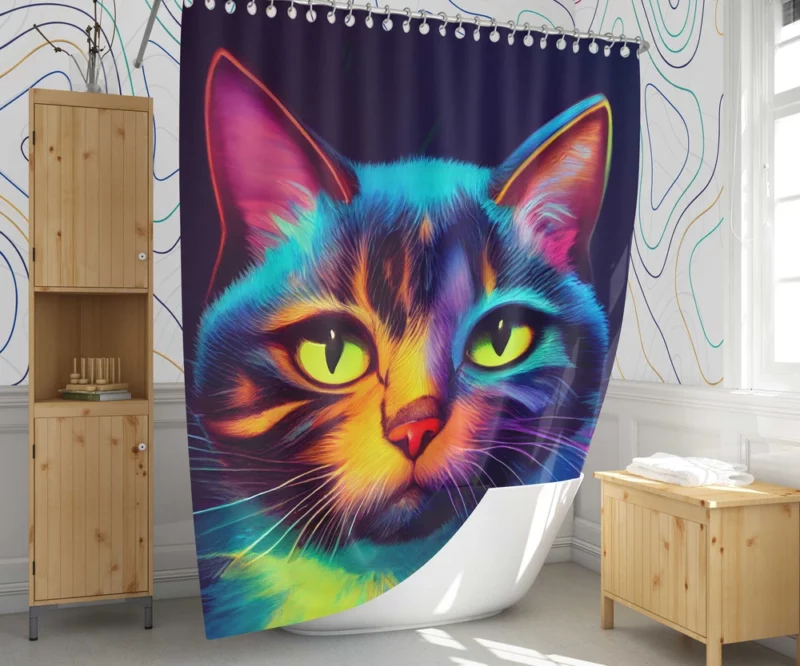 Gorgeous Cat Portrait in Watercolor Shower Curtain 1