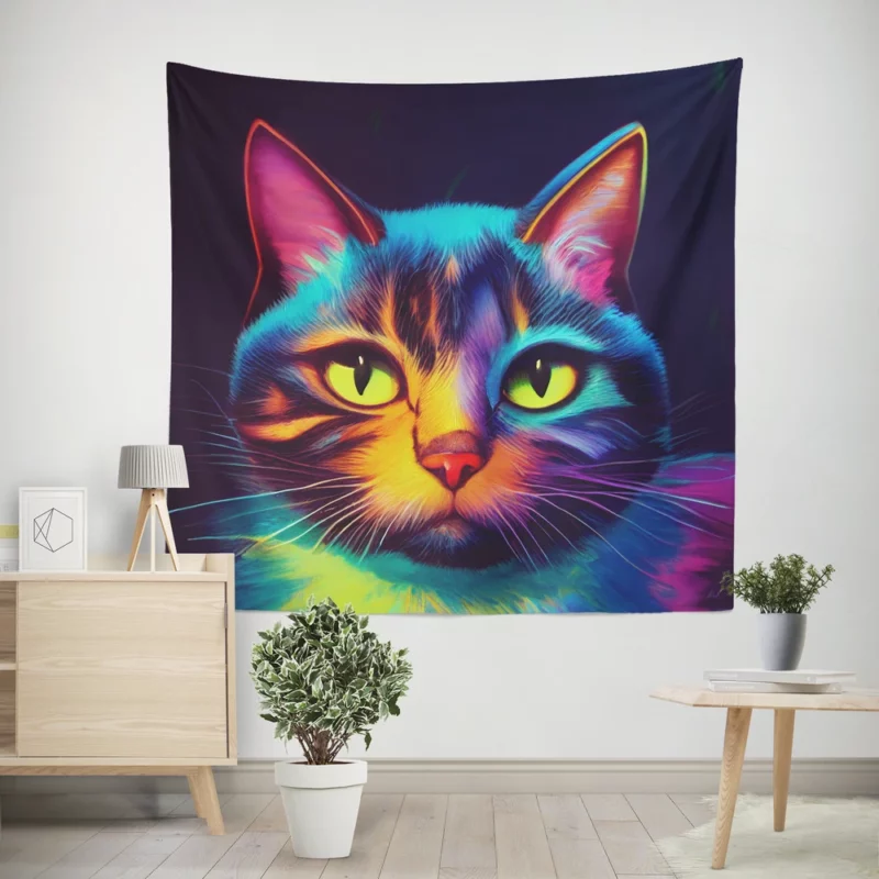 Gorgeous Cat Portrait in Watercolor Wall Tapestry