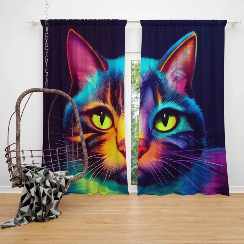 Gorgeous Cat Portrait in Watercolor Window Curtain