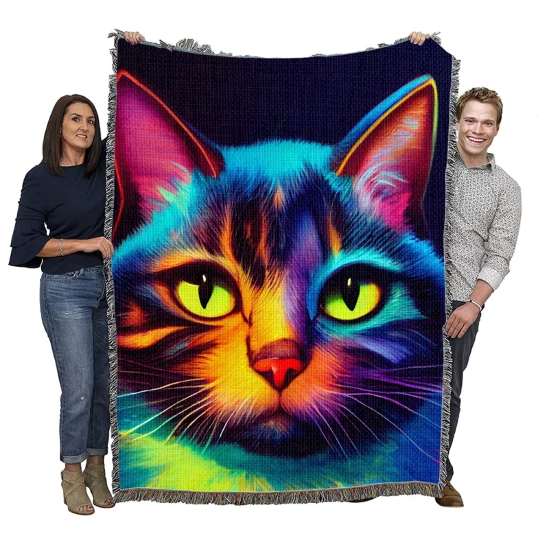 Gorgeous Cat Portrait in Watercolor Woven Blanket