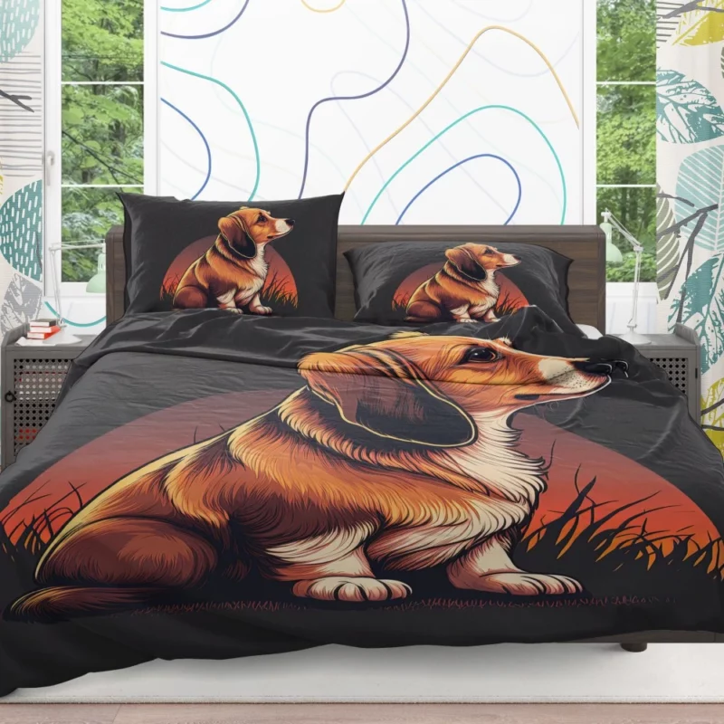 Gradient Cartoon Dog Art Print Bedding Set