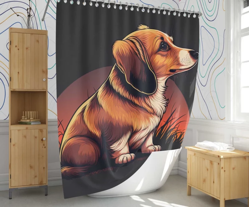 Gradient Cartoon Dog Art Print Shower Curtain 1