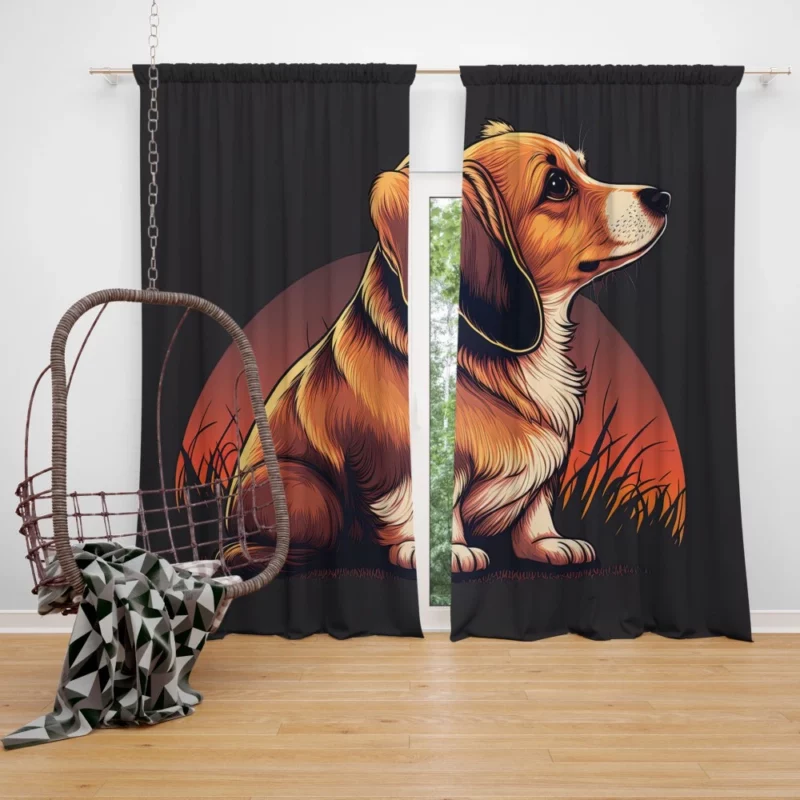 Gradient Cartoon Dog Art Print Window Curtain