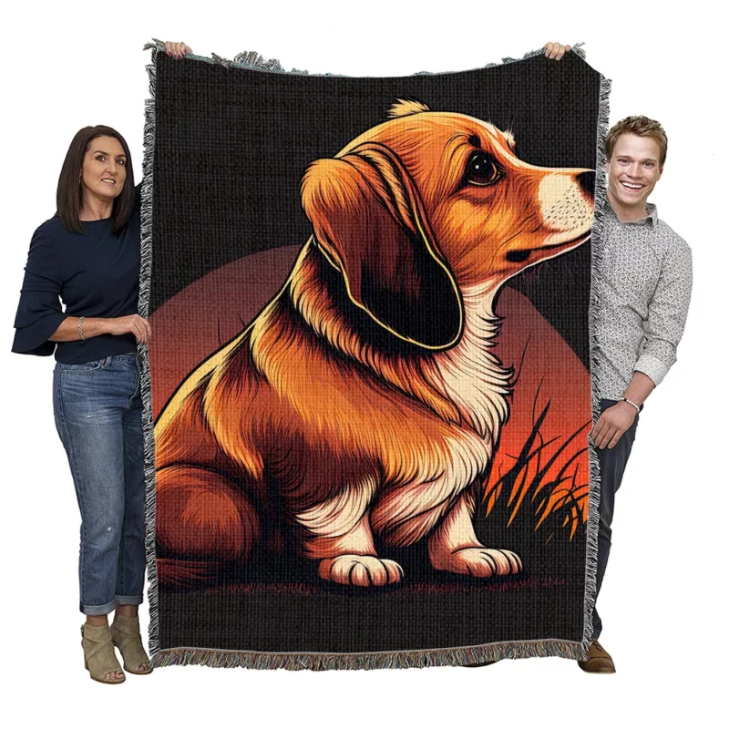 Gradient Cartoon Dog Art Print Woven Blanket
