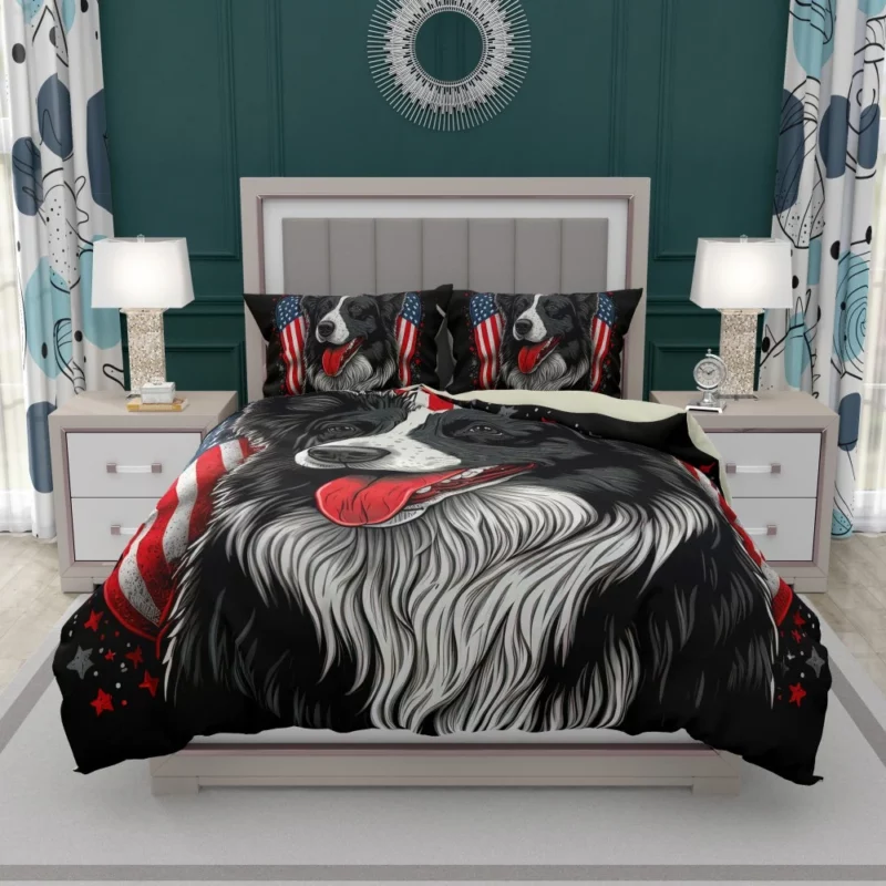 Gray Surface Border Collie Figurine Bedding Set 1