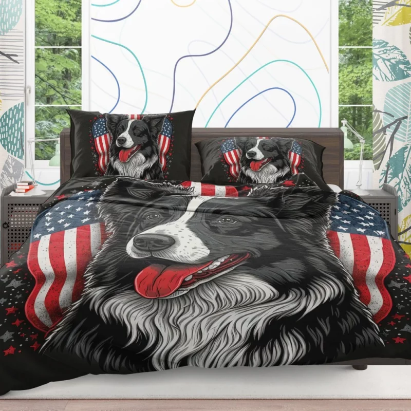 Gray Surface Border Collie Figurine Bedding Set