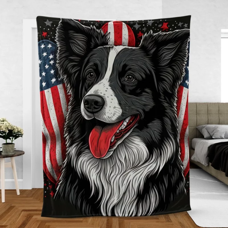 Gray Surface Border Collie Figurine Fleece Blanket