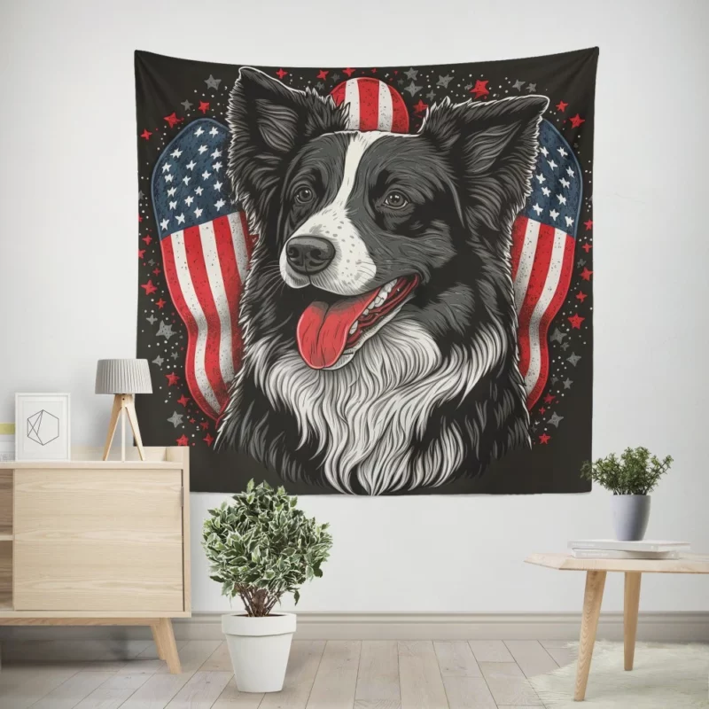 Gray Surface Border Collie Figurine Wall Tapestry