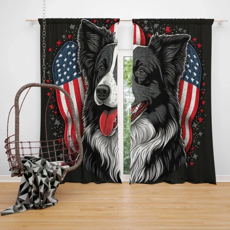 Gray Surface Border Collie Figurine Window Curtain