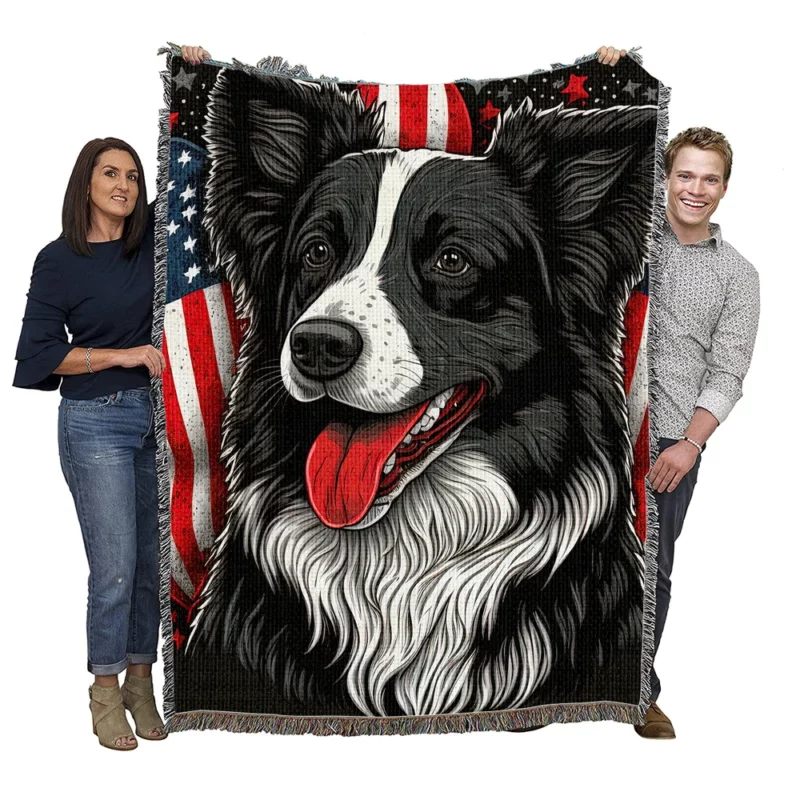 Gray Surface Border Collie Figurine Woven Blanket