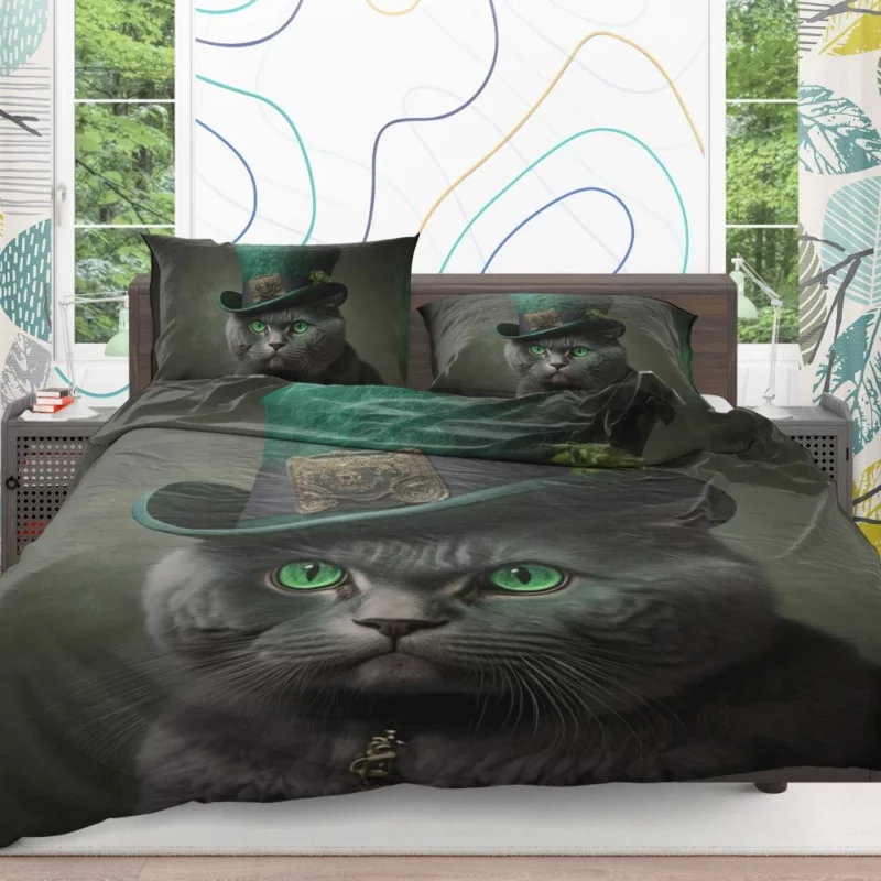 Green Hat Cat for St Patrick's Day Bedding Set