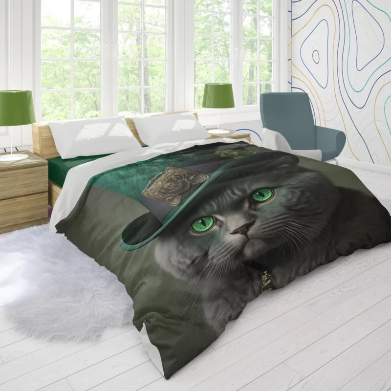 Green Hat Cat for St Patrick's Day Duvet Cover