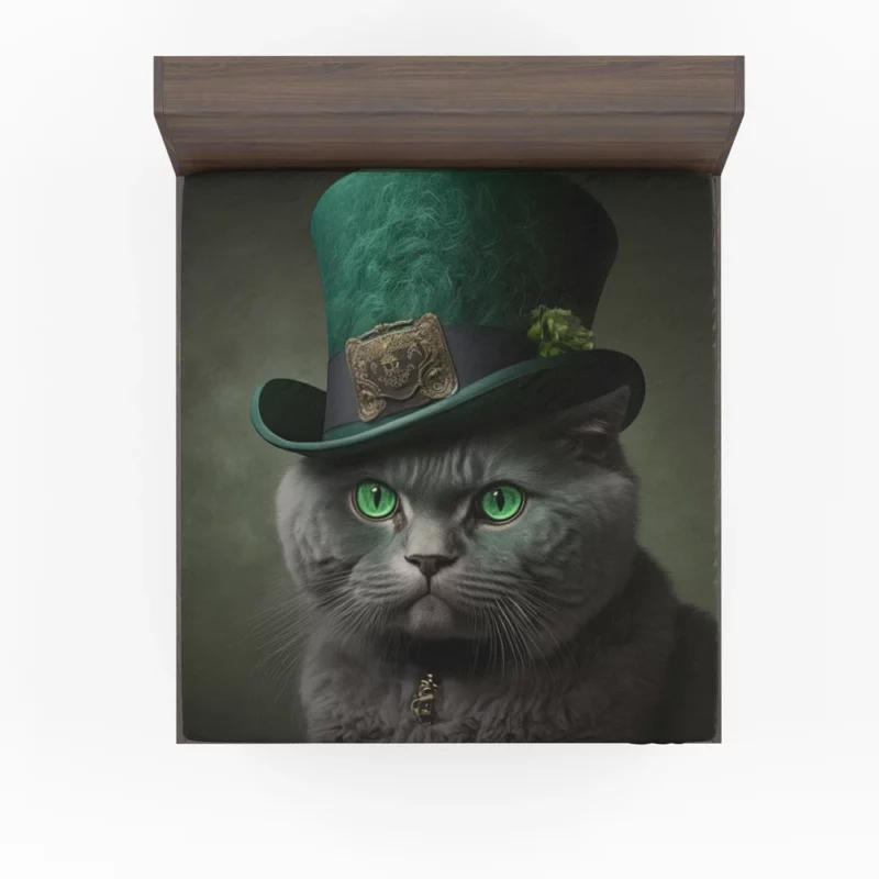 Green Hat Cat for St Patrick's Day Fitted Sheet