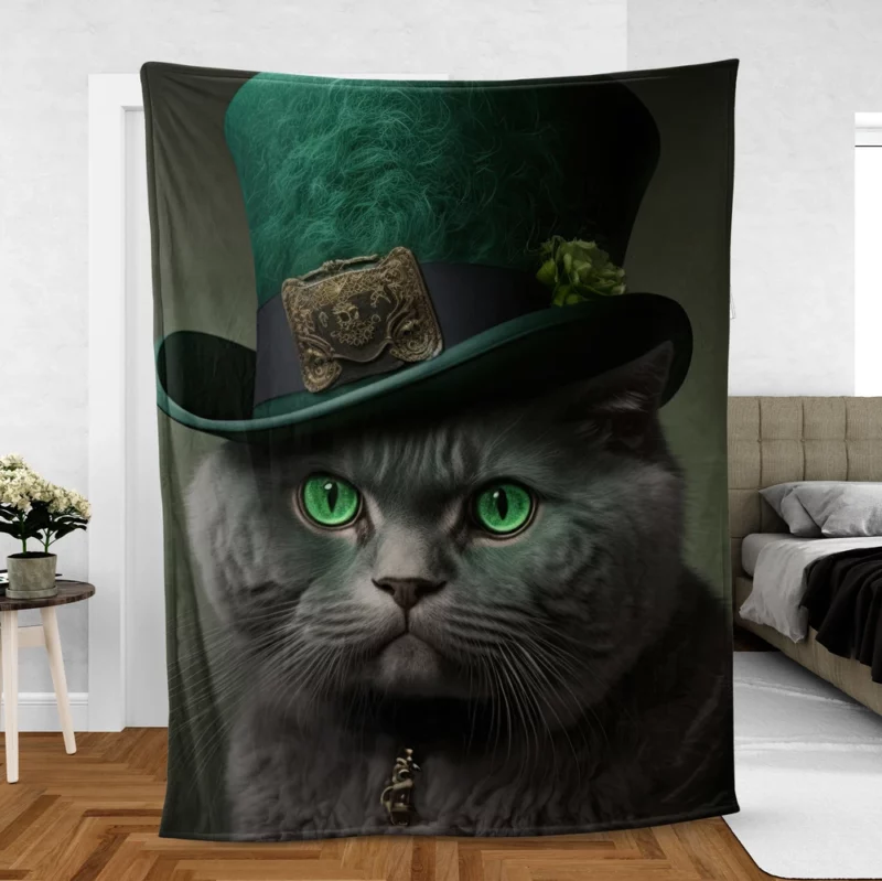 Green Hat Cat for St Patrick's Day Fleece Blanket