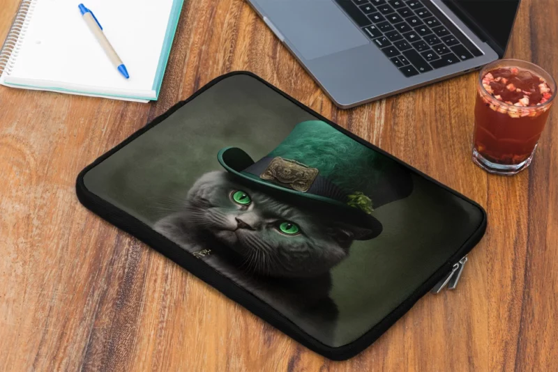 Green Hat Cat for St Patrick's Day Laptop Sleeve 2