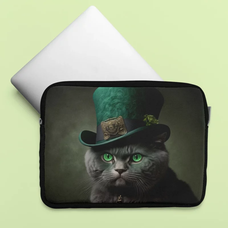 Green Hat Cat for St Patrick's Day Laptop Sleeve