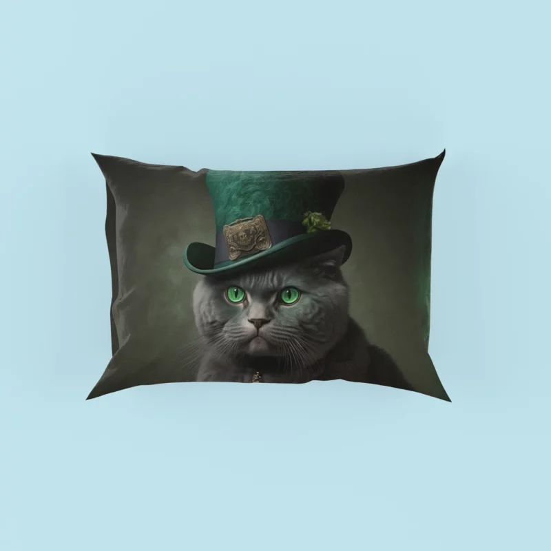 Green Hat Cat for St Patrick's Day Pillow Cases