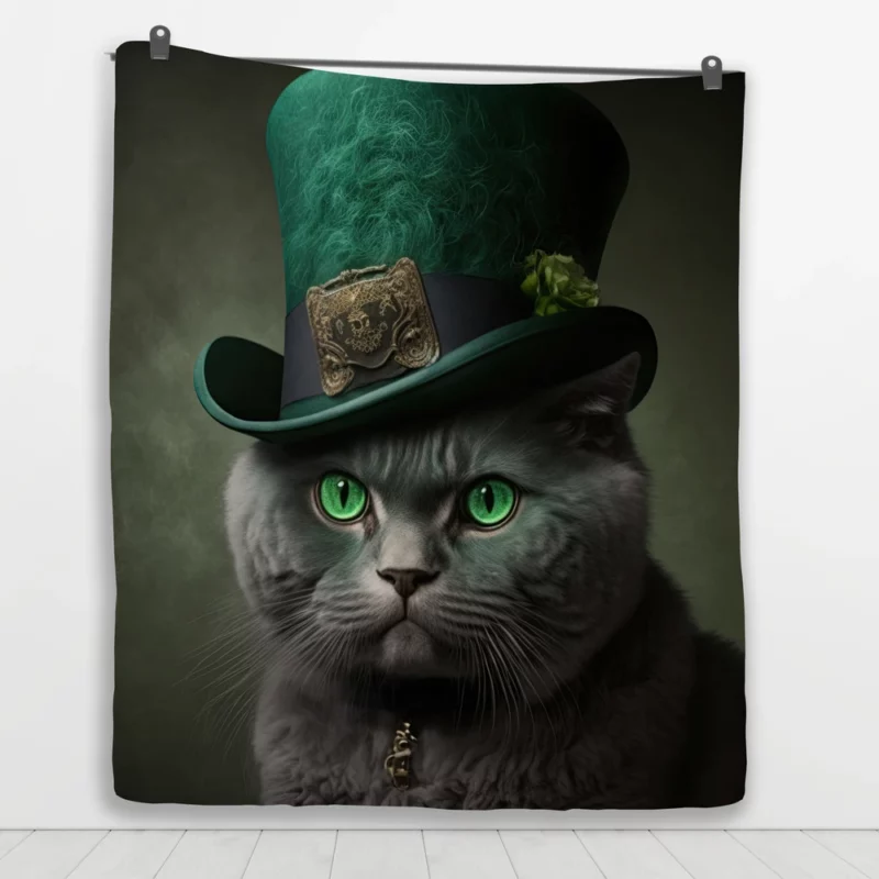 Green Hat Cat for St Patrick's Day Quilt Blanket 1