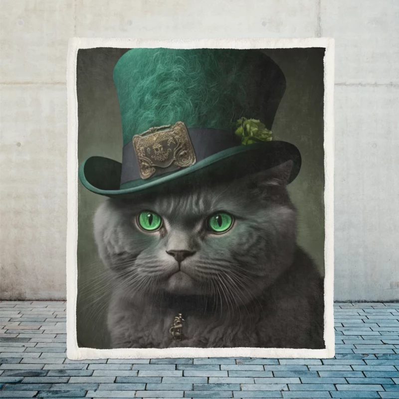 Green Hat Cat for St Patrick's Day Sherpa Fleece Blanket