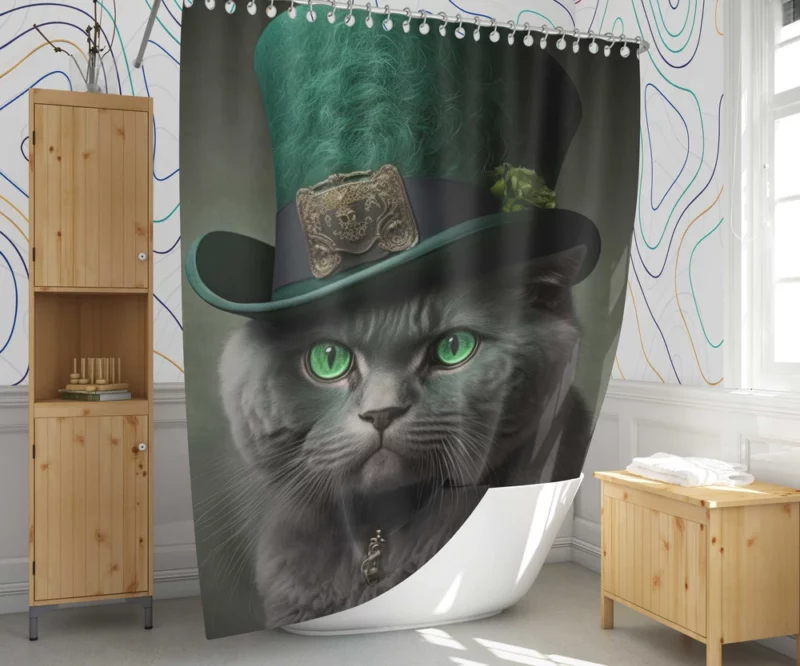 Green Hat Cat for St Patrick's Day Shower Curtain 1